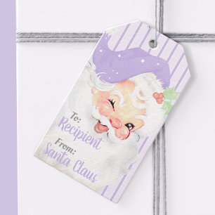 Étiquettes-cadeau Lilac Purple Vintage Winking Père Noël