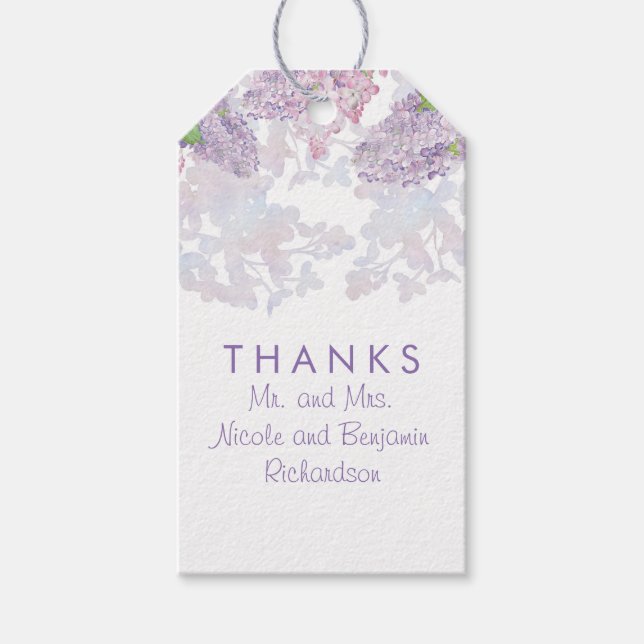 Étiquettes-cadeau Lilacs - Aquarelles florales Mariage élégant (Devant)