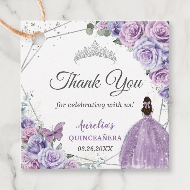 Étiquettes Cadeau Lilas Violet Lavande Floral Quinceañera Princesse (Devant)