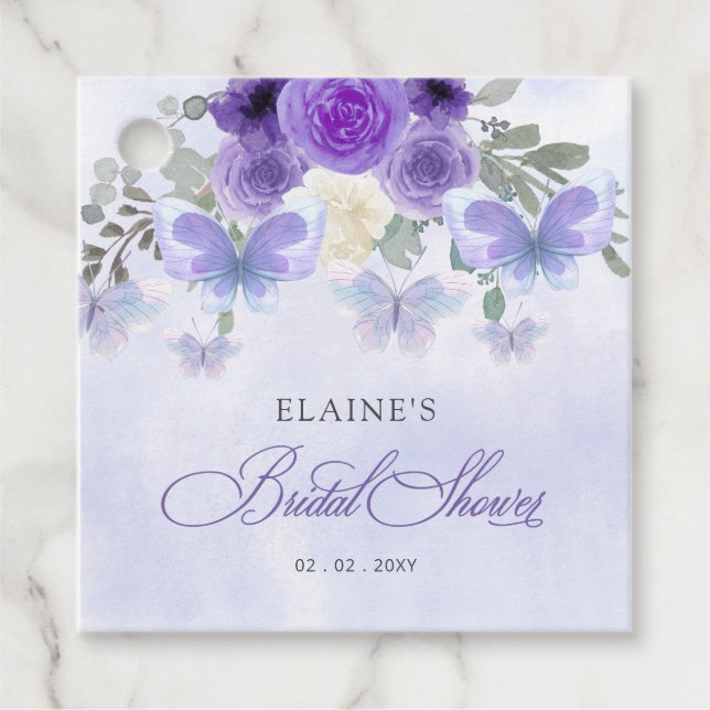 Étiquettes Cadeau Lilas Violet Une Vie de Papillons Shower de Mariée (Devant)
