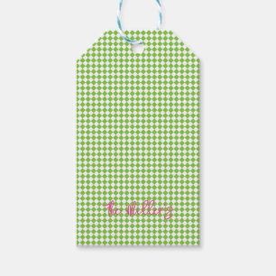 Étiquettes-cadeau Lime Green Check Preppy Pink NAME Festin Fun Fun