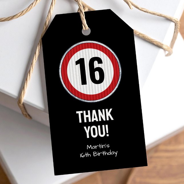 Étiquettes-cadeau Limite de vitesse 16e anniversaire (Créateur téléchargé)