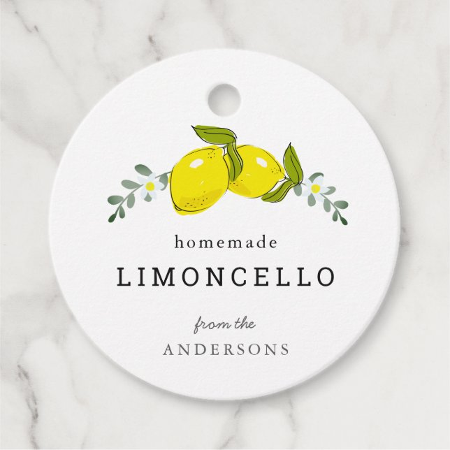 Étiquettes Cadeau Limoncello Lemon Floral Blanc (Devant)