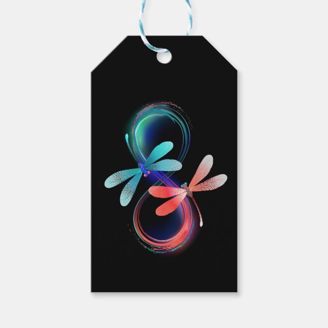 Étiquettes-cadeau L'infini avec des libellules lumineuses (Devant)