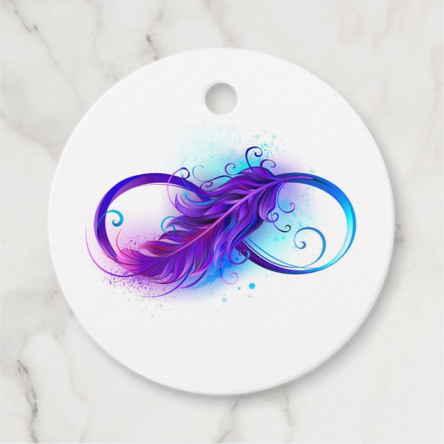 Étiquettes Cadeau L'infini avec plume violette (Devant)