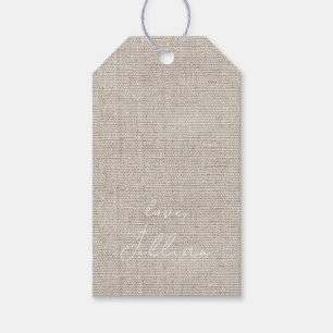 Étiquettes-cadeau Linge Tissu AMOUR, NOM Chic Beige Blanc intemporel