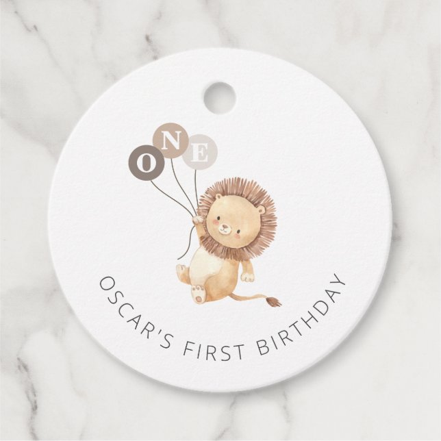 Étiquettes Cadeau Lion avec 3 ballons Brown (Devant)