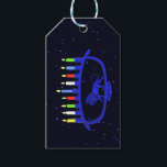 Étiquettes-cadeau Lion bleu Menorah<br><div class="desc">Pour votre parti Chanukkah. Il présente une menorah Chanukkah sur le thème du lion,  superposée à un arrière - plan étoilé,  avec les huit bougies et le shamash brûler. Ajoutez votre propre texte à l'envers. Chanukkah est le "Festival des lumières" du milieu de l'hiver.</div>