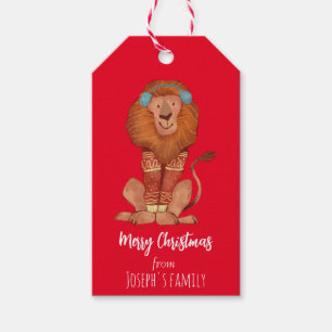 Étiquettes-cadeau Lion de Noël mignon