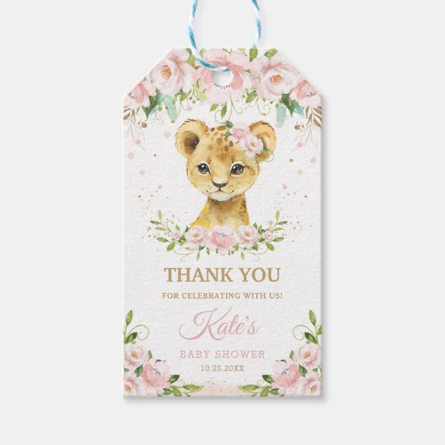 Étiquettes-cadeau Lion Jungle Animaux Blush Floral Girl Baby shower (Devant)