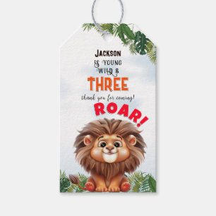 Étiquettes-cadeau Lion Safari Wild & Trois Anniversaires de enfants 