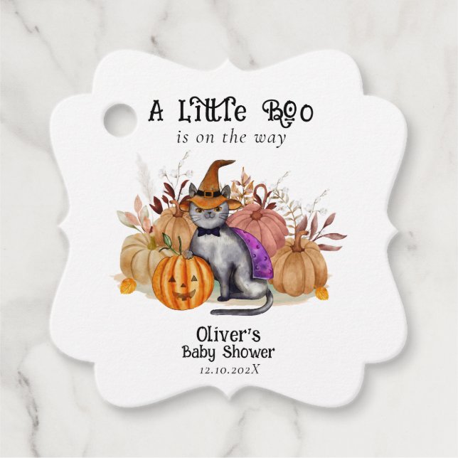 Étiquettes Cadeau Little Boo Poem Chat En Sorcière Baby shower Casqu (Devant)