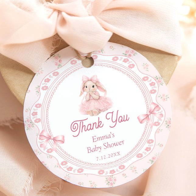 Étiquettes Cadeau Little Bunny Pink Baby Shower Thank you (Créateur téléchargé)