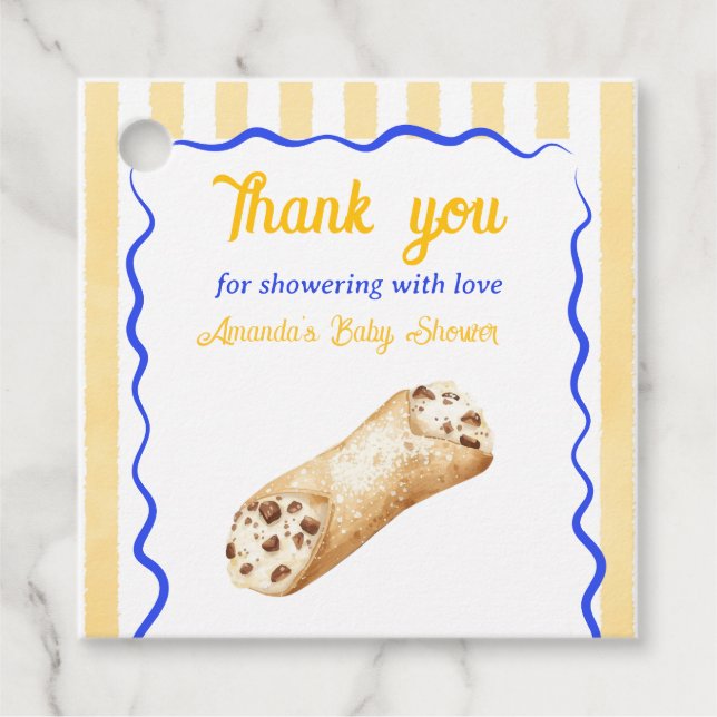 Étiquettes Cadeau Little Cannoli Yellow Blue Italian Baby Shower (Devant)