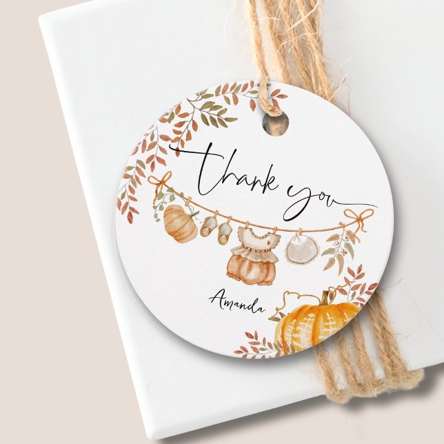 Étiquettes Cadeau Little Citrouille Automne Automne Baby shower Merc (Créateur téléchargé)