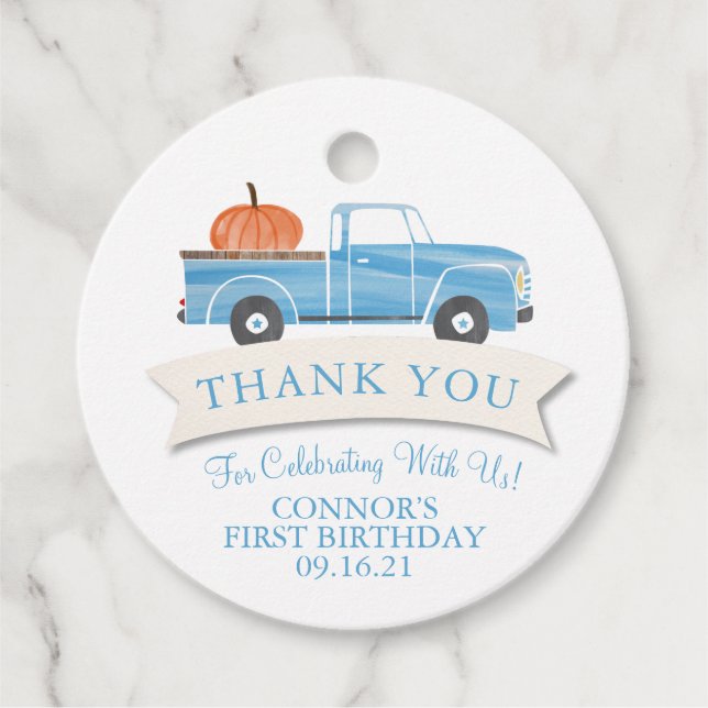 Étiquettes Cadeau Little Citrouille Boy 1ère fête d'anniversaire (Devant)