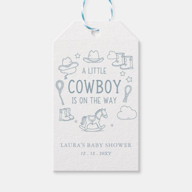 Étiquettes-cadeau Little Cowboy Boy Baby Shower (Devant)