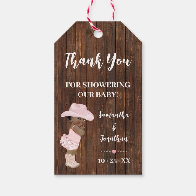Étiquettes-cadeau Little Cowgirl AA Baby shower Faux Wood Favoriser (Devant)