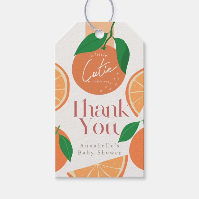 Étiquettes-cadeau Little Cutie Baby shower moderne orange (Devant)