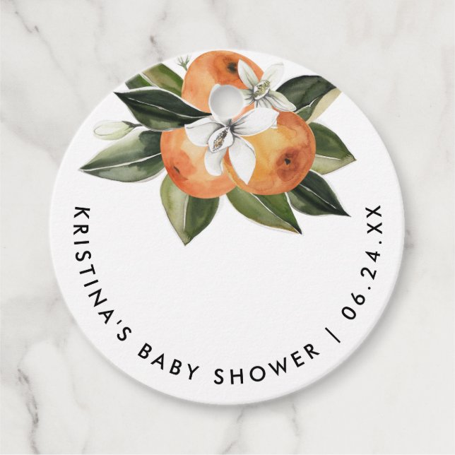 Étiquettes Cadeau Little Cutie Est En Route | Baby shower Citrus (Devant)