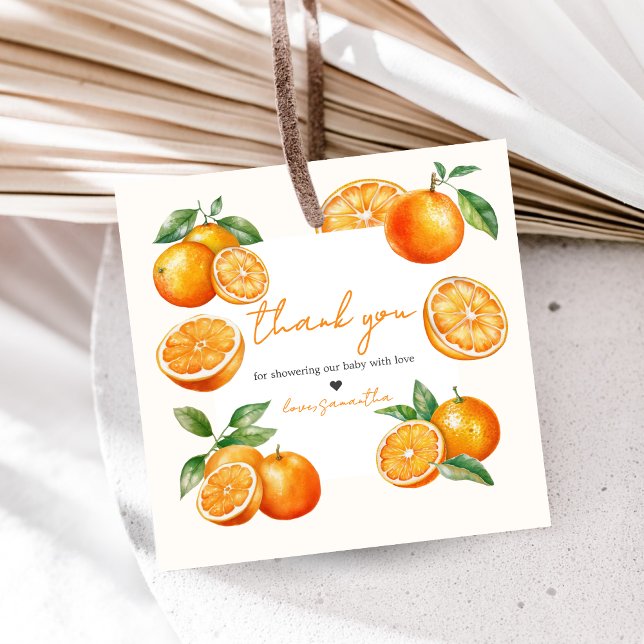 Étiquettes Cadeau Little Cutie Orange Baby Shower (Little Cutie Baby Shower Favor Tags)