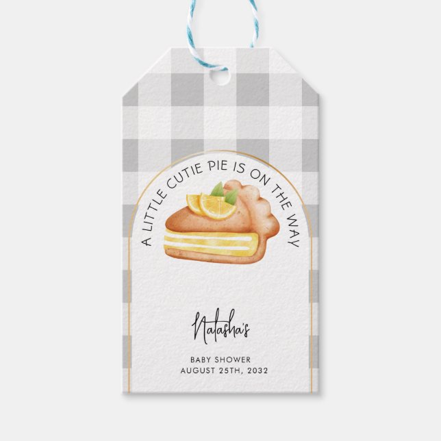 Étiquettes-cadeau Little Cutie Pie Grey En vichy Plaid Baby shower (Devant)