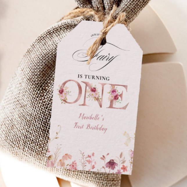 Étiquettes-cadeau Little Fairy Floral Garden First Birthday  (Créateur téléchargé)