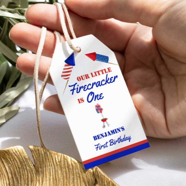 Étiquettes-cadeau Little Firecracker 1er anniversaire 4 juillet (Créateur téléchargé)