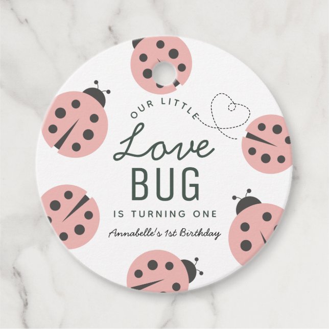 Étiquettes Cadeau Little Log Bug Rose Ladybug Anniversaire Merci (Devant)