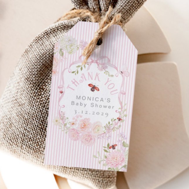 Étiquettes-cadeau Little Love Bug Pink Bow Baby Shower Thank you (Créateur téléchargé)