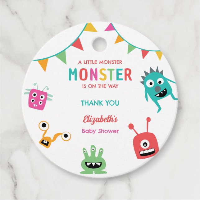 Étiquettes Cadeau Little Monster on the way Baby Shower Halloween  (Devant)