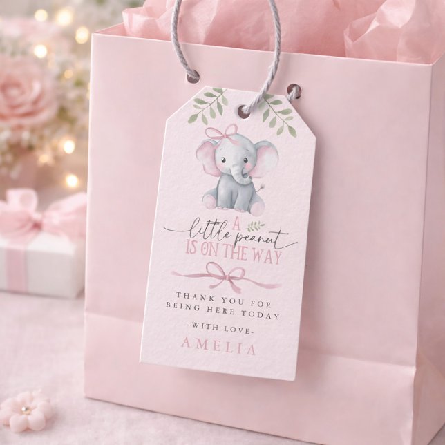 Étiquettes-cadeau Little Peanut Elephant Pink Baby Shower (Little Peanut Elephant Pink Baby Shower Gift Tags)