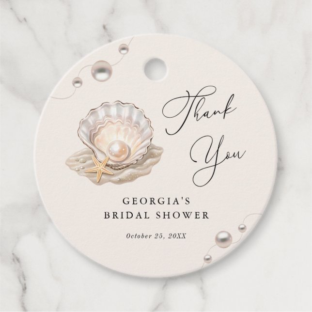 Étiquettes Cadeau Little Pearl Ocean Beach Seashell Girl Baby shower (Devant)