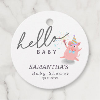 Étiquettes Cadeau little pig Calligraphy Baby Shower Hello baby