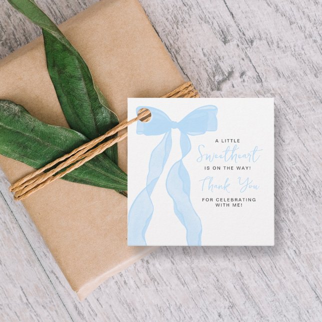 Étiquettes Cadeau Little Sweetheart Elegant Blue Bow Baby Shower (Créateur téléchargé)