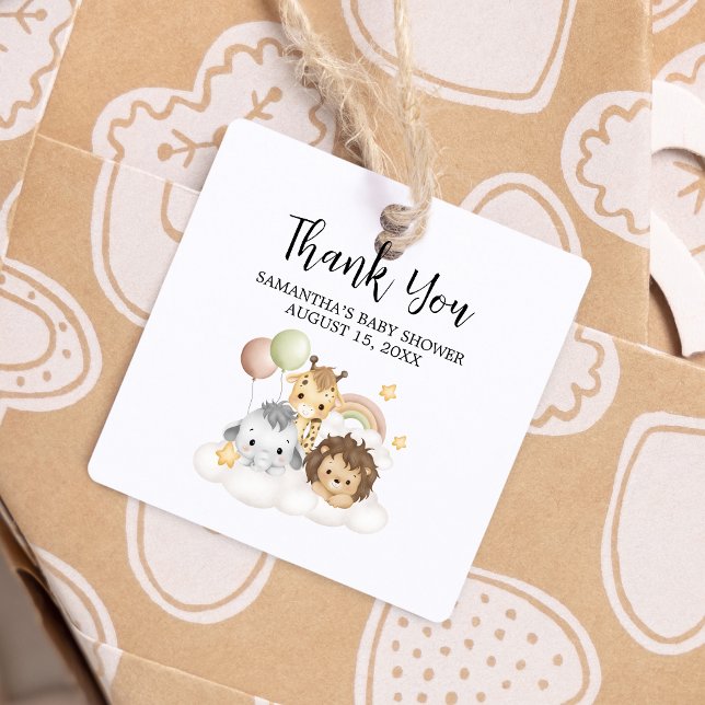 Étiquettes Cadeau Little Wild One mignon Carré Baby shower (ittle Wild One Safari Animals Cute Baby Shower Square Favor Tags)