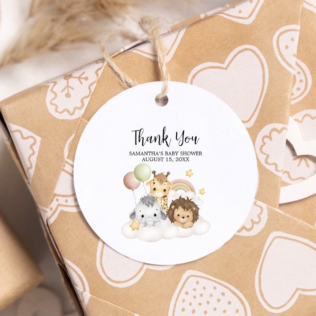 Étiquettes Cadeau Little Wild Un mignon Baby shower rond (ittle Wild One Safari Animals Cute Baby Shower Round Favor Tags)