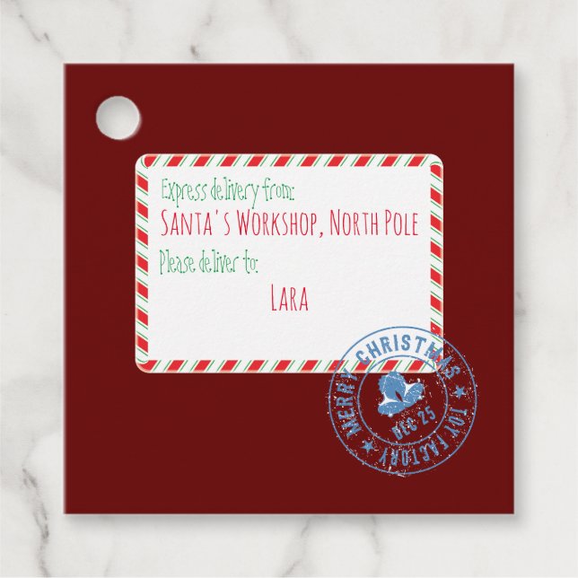 Étiquettes Cadeau Livraison de l'atelier père Noël personnalisée (Devant)