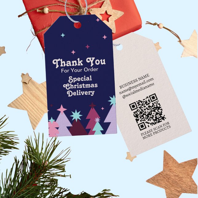Étiquettes-cadeau Livraison de Noël en Merci bleu rose moderne (Créateur téléchargé)