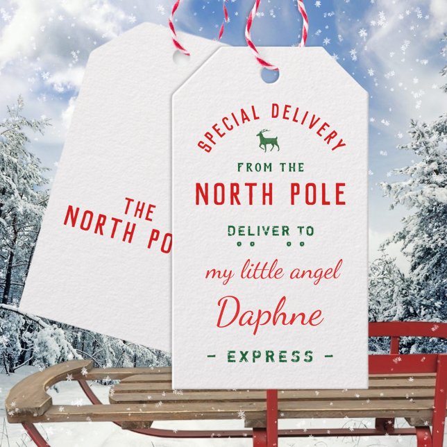Étiquettes-cadeau Livraison Spéciale De L'Express Du Pôle Nord (Special Delivery From The North Pole Express Christmas Holiday Gift Wrapping Name Tags)