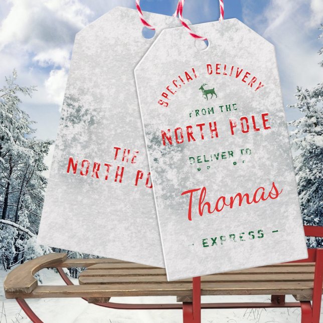 Étiquettes-cadeau Livraison Spéciale Du Pôle Nord Snowy Icy (Special Delivery From The North Pole Snowy Icy Christmas Holiday Gift Wrapping Name Tags)