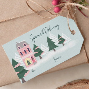 Étiquettes-cadeau Livraison spéciale Ville de Noël et arbres de No