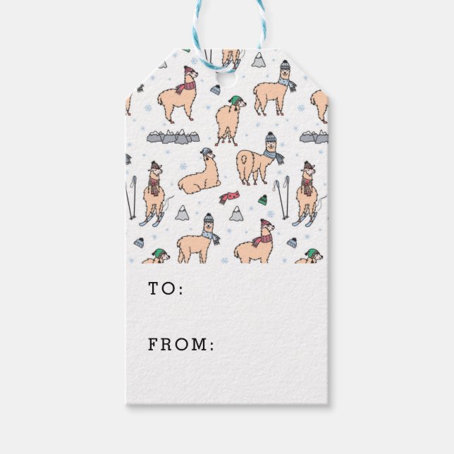 Étiquettes-cadeau Llamas En Casquette & Écarts Motif de ski (Devant)