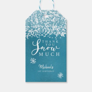 Étiquettes-cadeau L'Merci de la fête d'anniversaire en bleu d'hiver