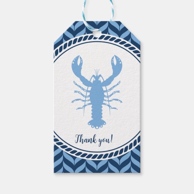 Étiquettes-cadeau Lobster bleu nautique côtier  (Devant)