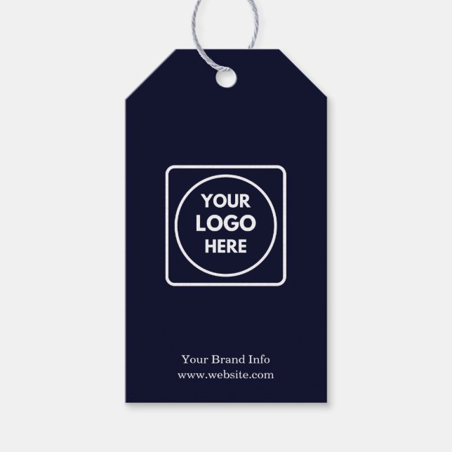 Étiquettes-cadeau Logo Bleu Marine | Sur mesure Professionnel Marqué (Devant)