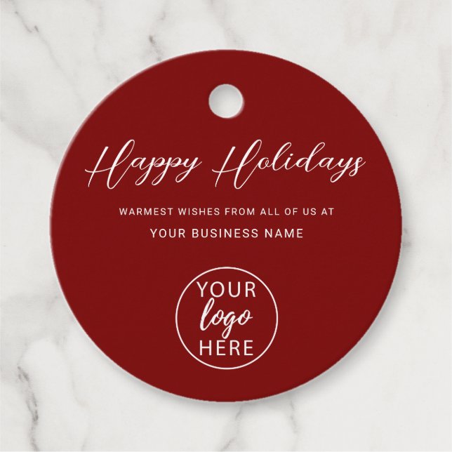 Étiquettes Cadeau Logo d'affaires Fêtes de Noël rouges (Devant)