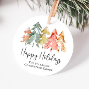 Étiquettes Cadeau Logo d'affaires Happy Holidays Watercolor Corporat