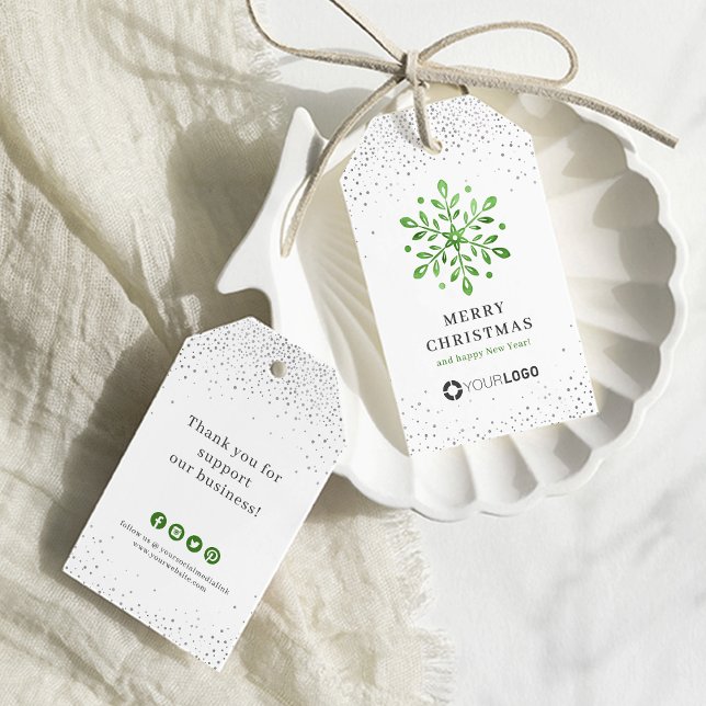 Étiquettes-cadeau Logo de la compagnie de flocs de neige vertes Noël (Greenery snowflake company logo Christmas Gift Tags)