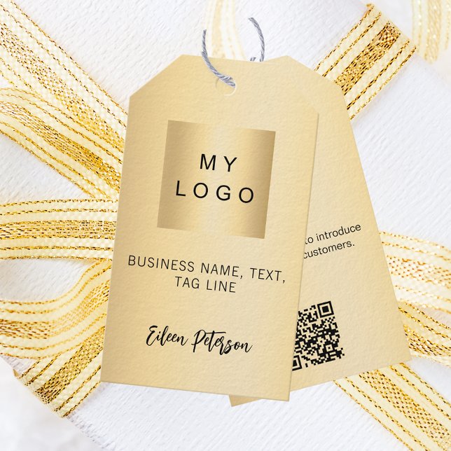 Étiquettes-cadeau logo de l'entreprise or photo code QR pendre étiqu (Créateur téléchargé)